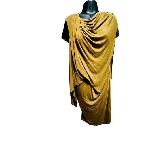 Donna Karen New York Dress Khaki Jersey Draped Layered M Goddess Look - Picture 1 of 9